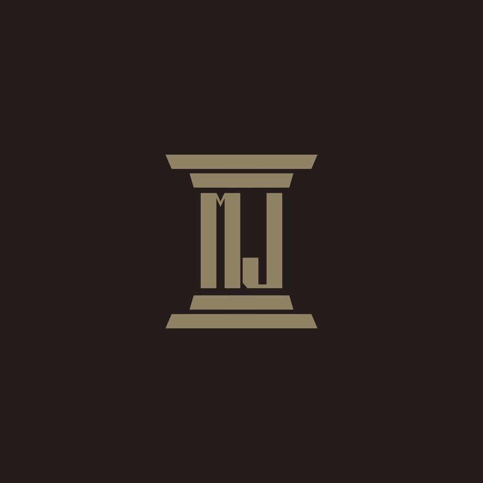 MJ monogram initial logo for lawfirm with pillar design vector