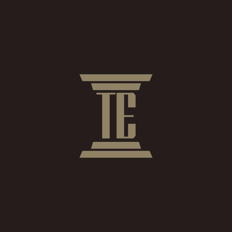 TE monogram initial logo for lawfirm with pillar design vector