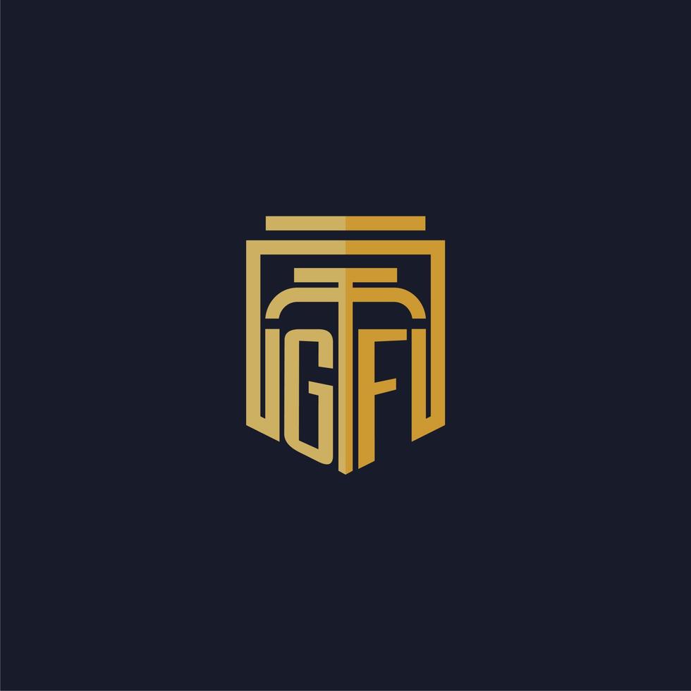 logotipo de monograma inicial de gf elegante con diseño de estilo de escudo para mural de juegos de bufete de abogados vector