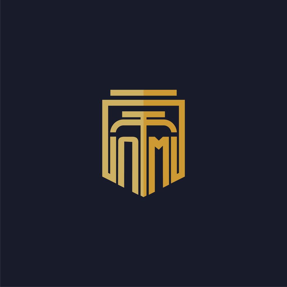 NM initial monogram logo elegant with shield style design for wall mural lawfirm gaming vector