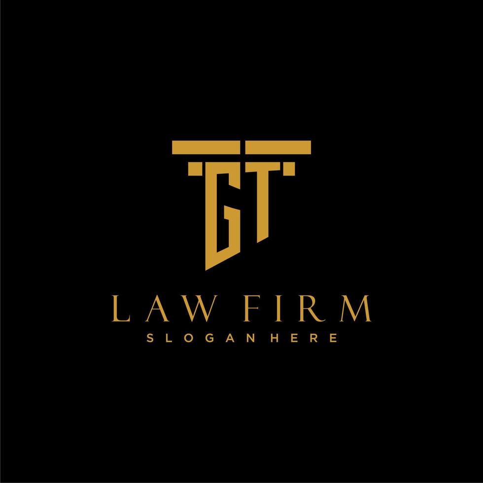 GT monogram initial logo for lawfirm with pillar design vector