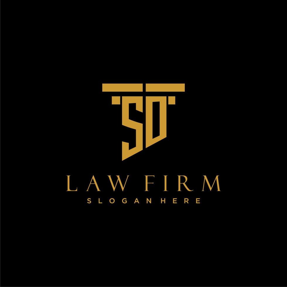 SO monogram initial logo for lawfirm with pillar design vector
