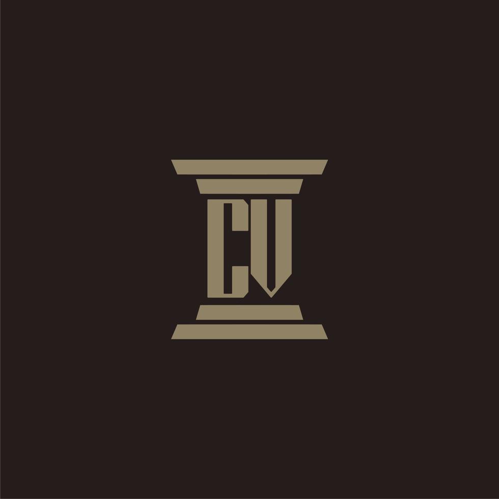 CV monogram initial logo for lawfirm with pillar design vector
