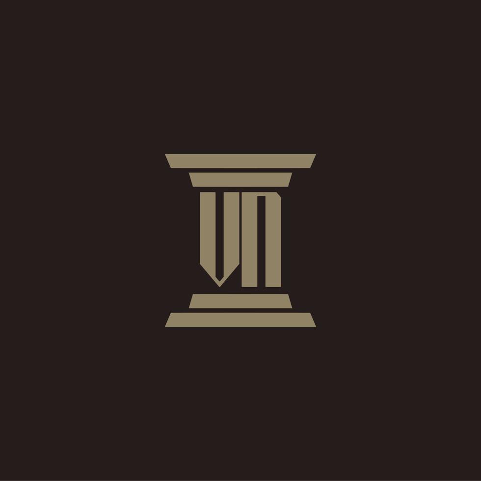 VN monogram initial logo for lawfirm with pillar design vector