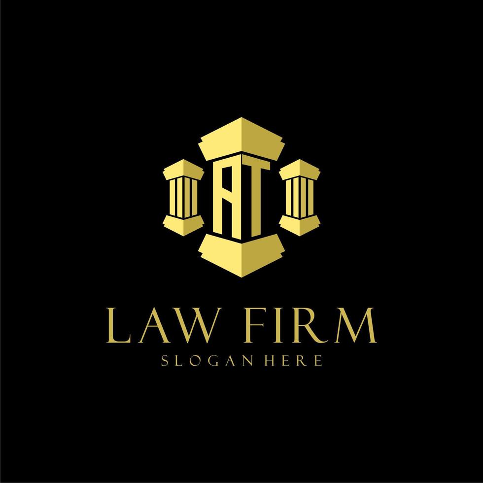 AT initial monogram logo for lawfirm with pillar design vector