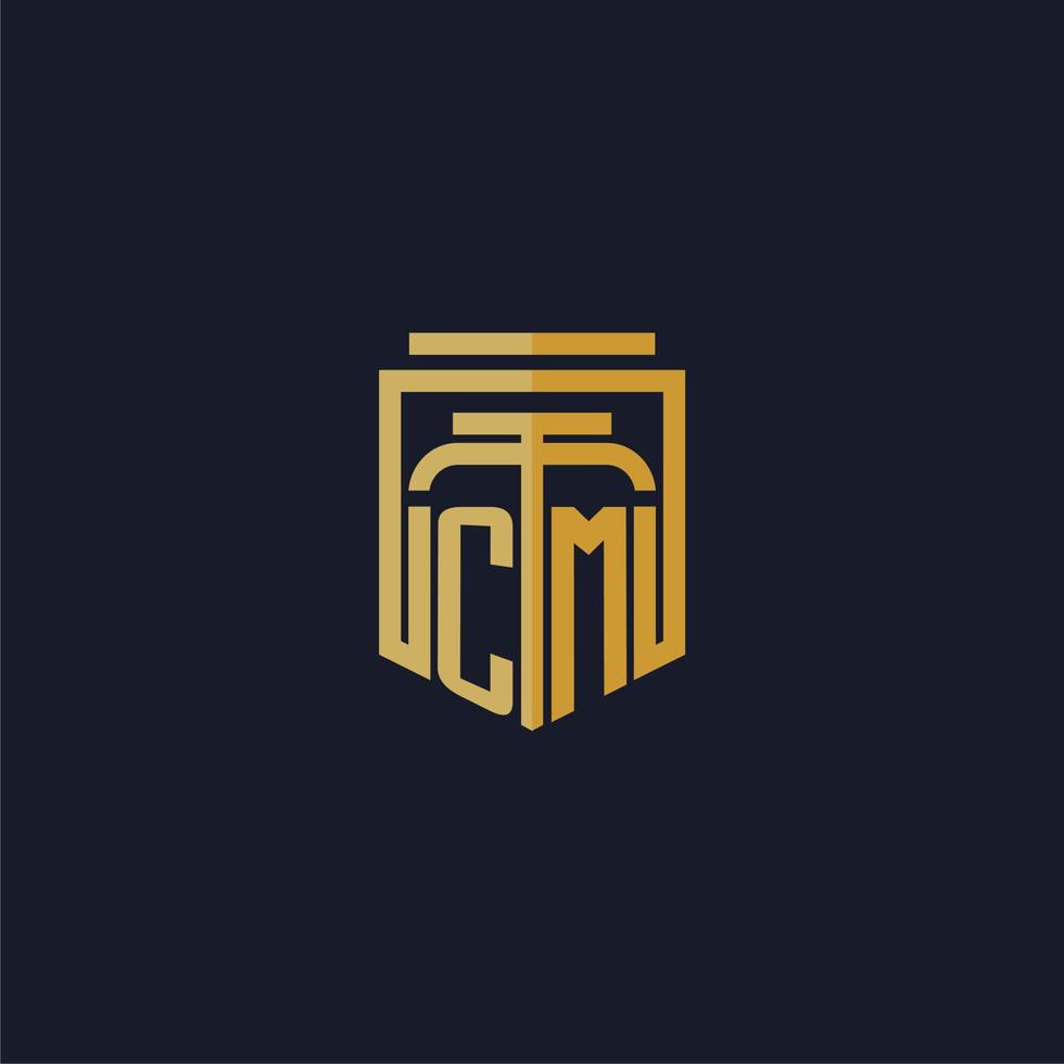 CM initial monogram logo elegant with shield style design for wall mural lawfirm gaming vector