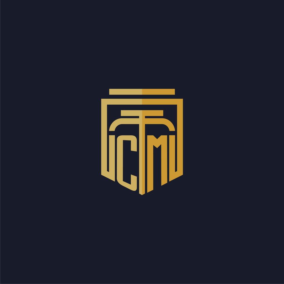 logotipo de monograma inicial cm elegante con diseño de estilo de escudo para mural de juegos de bufete de abogados vector