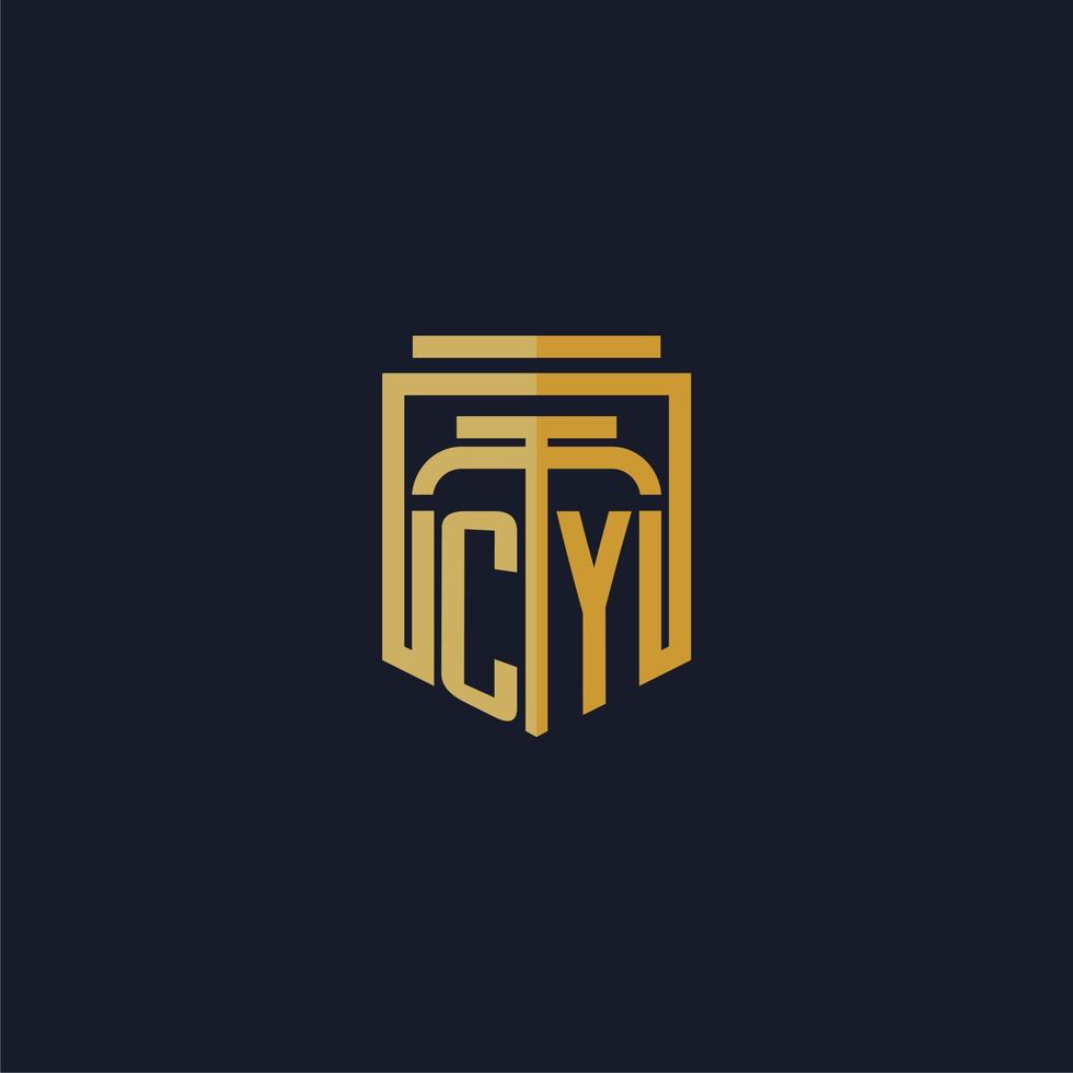 logotipo de monograma inicial de cy elegante con diseño de estilo de escudo para mural de juegos de bufete de abogados vector