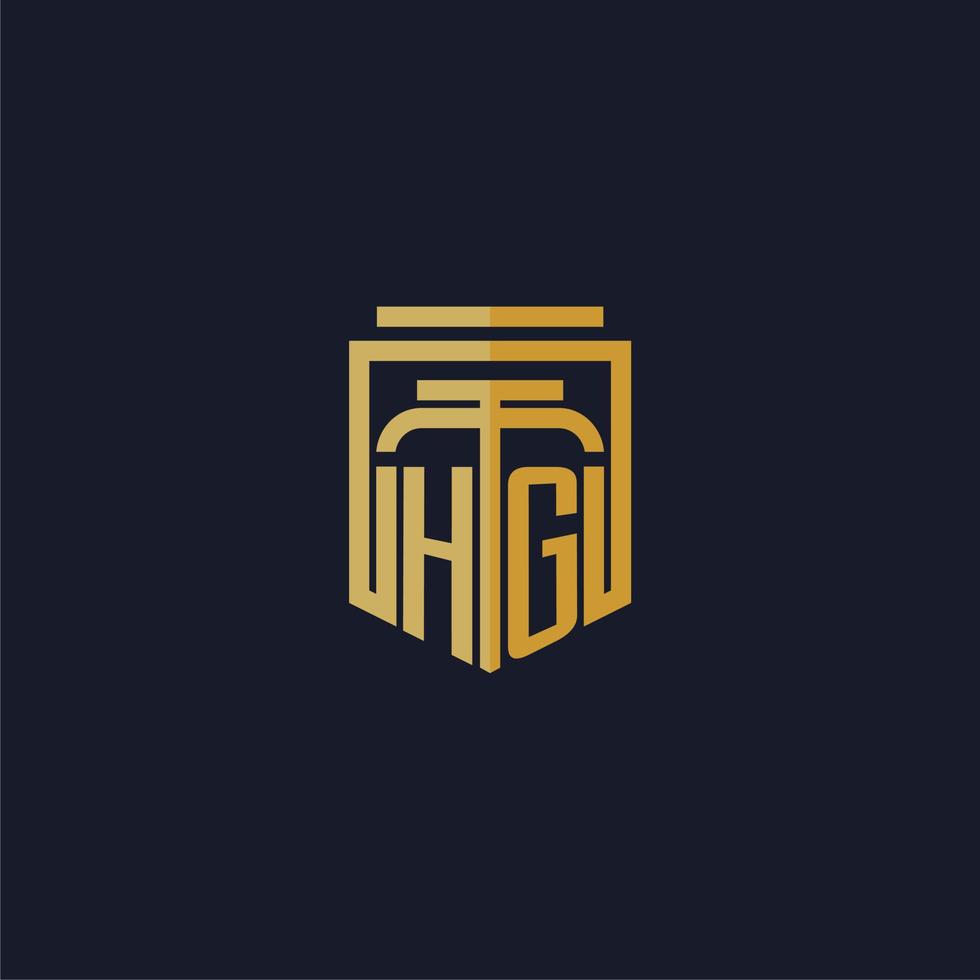 logotipo de monograma inicial hg elegante con diseño de estilo de escudo para mural de juegos de bufete de abogados vector