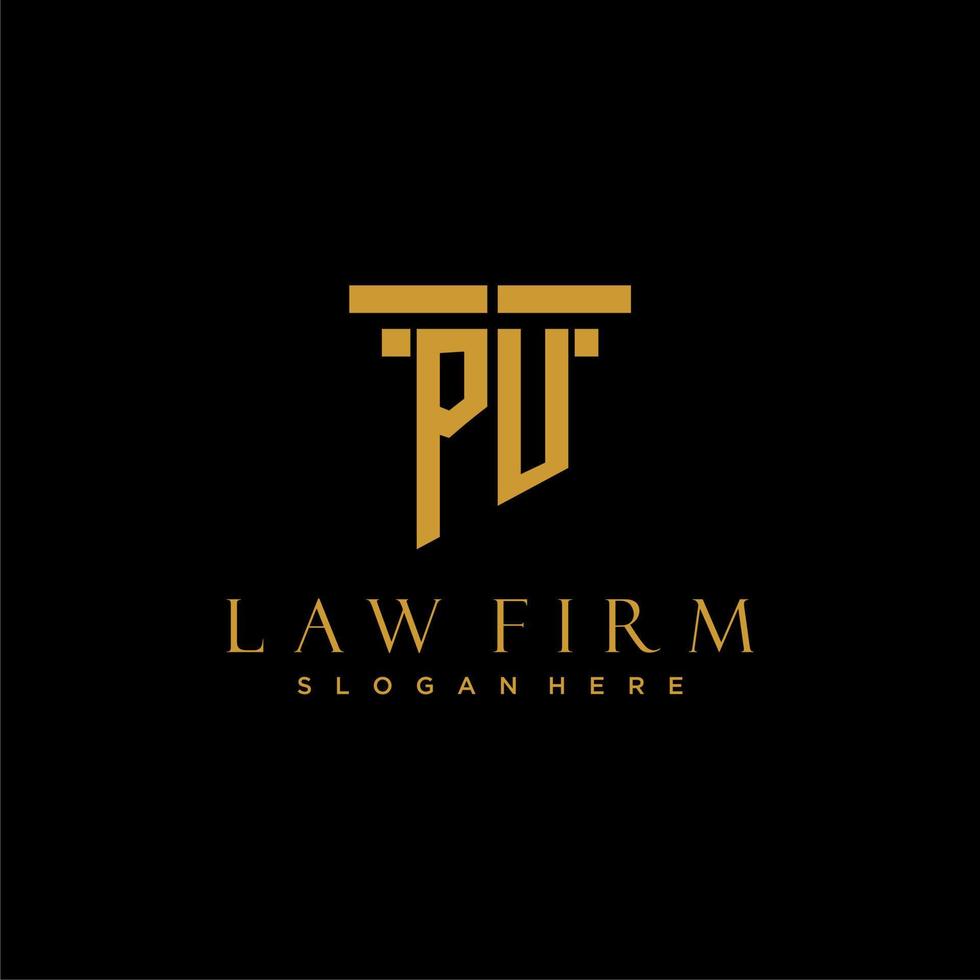 PU monogram initial logo for lawfirm with pillar design vector