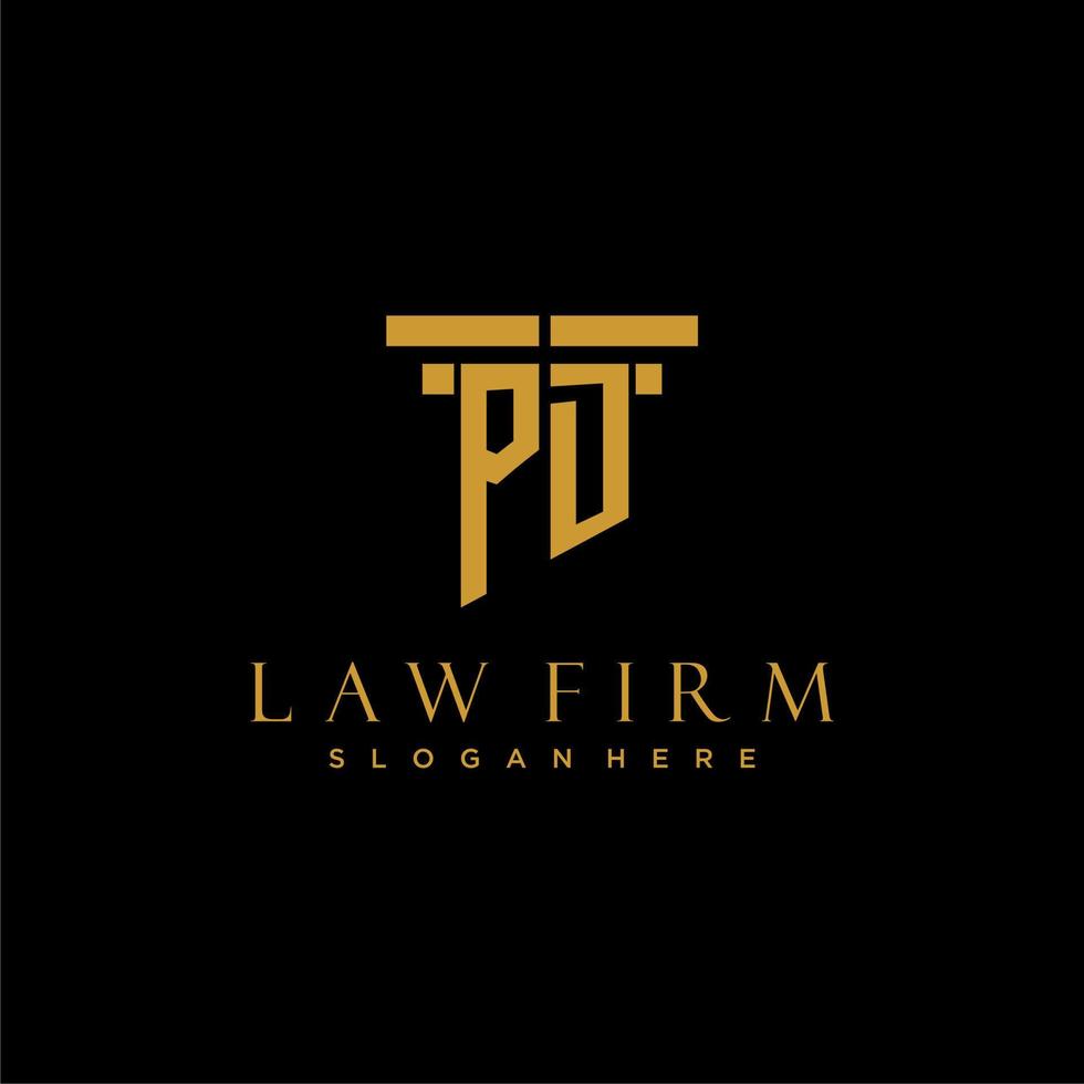 PD monogram initial logo for lawfirm with pillar design vector