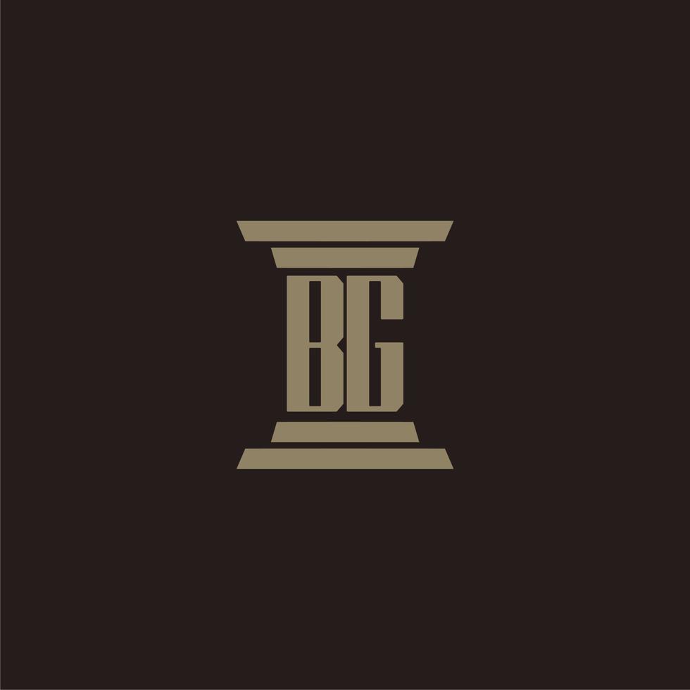BG monogram initial logo for lawfirm with pillar design vector