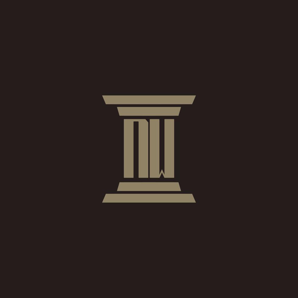 NW monogram initial logo for lawfirm with pillar design vector