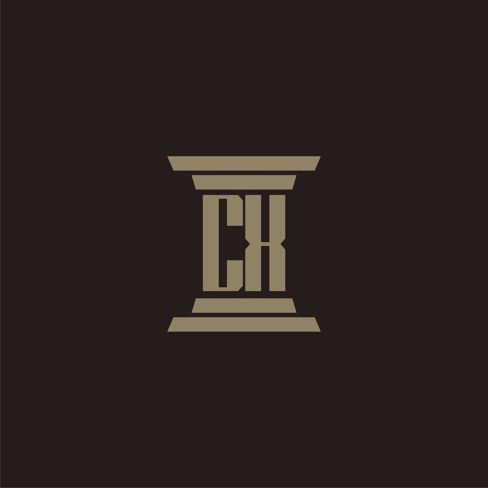 logotipo inicial del monograma cx para bufete de abogados con diseño de pilar vector