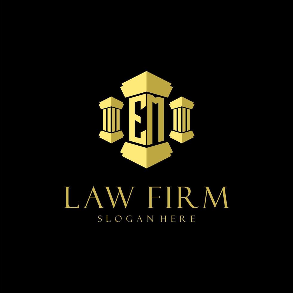 EM initial monogram logo for lawfirm with pillar design vector