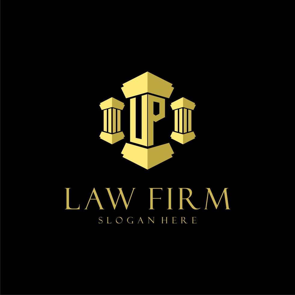 UP initial monogram logo for lawfirm with pillar design vector