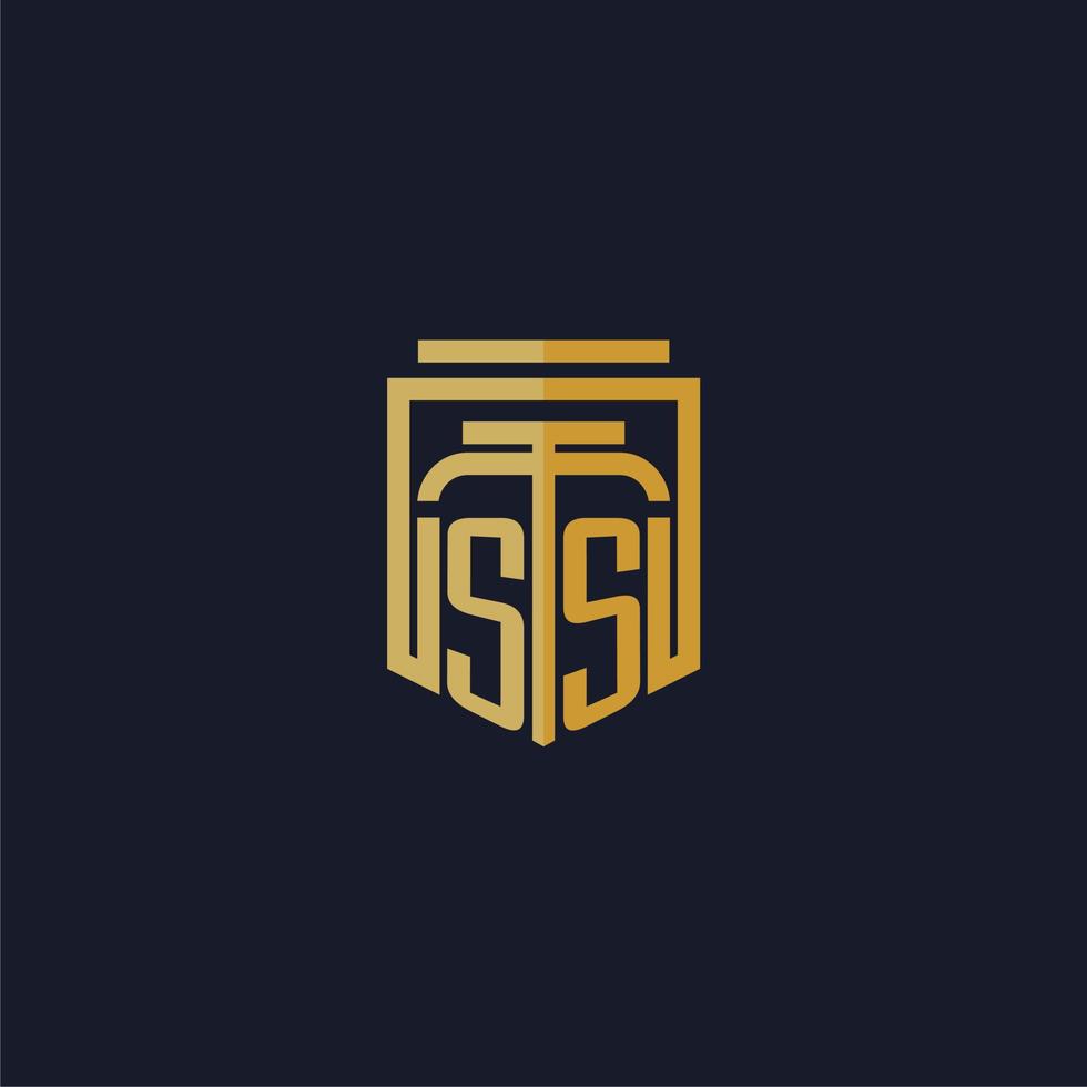 logotipo de monograma inicial de ss elegante con diseño de estilo de escudo para mural de juegos de bufete de abogados vector