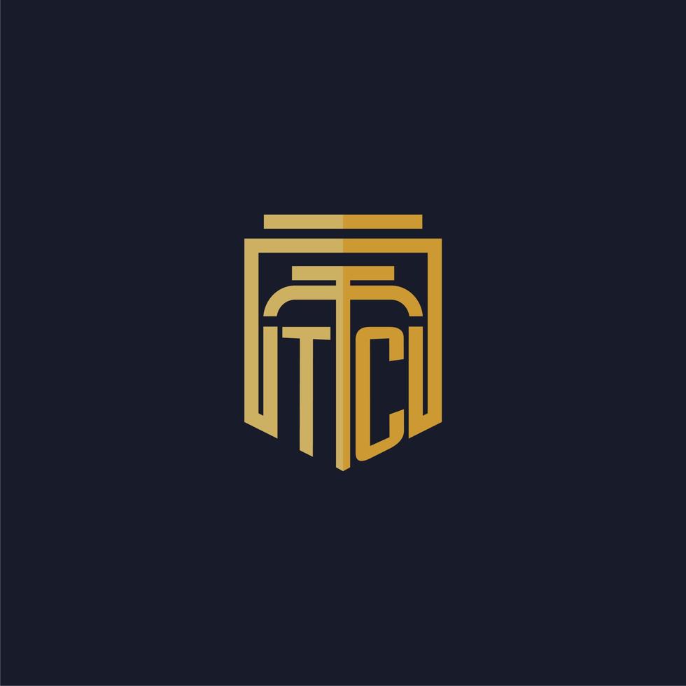 logotipo de monograma inicial de tc elegante con diseño de estilo de escudo para mural de juegos de bufete de abogados vector