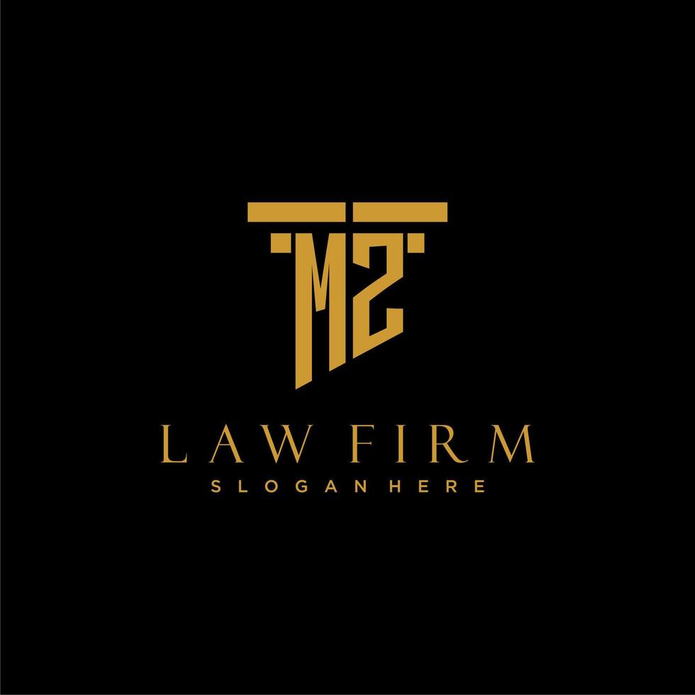 MZ monogram initial logo for lawfirm with pillar design vector