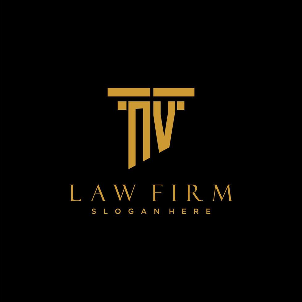 logotipo inicial del monograma nv para bufete de abogados con diseño de pilar vector