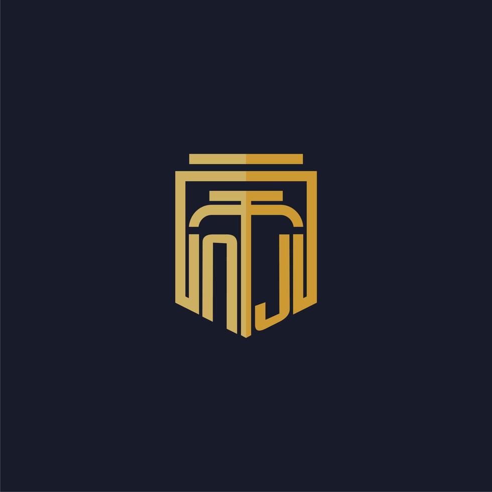 NJ initial monogram logo elegant with shield style design for wall mural lawfirm gaming vector