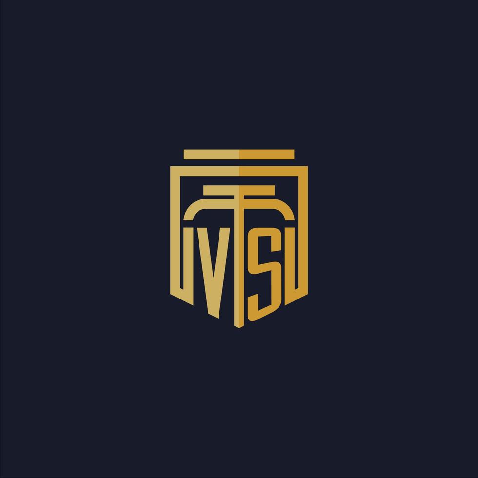 vs logotipo de monograma inicial elegante con diseño de estilo de escudo para mural de juegos de bufete de abogados vector