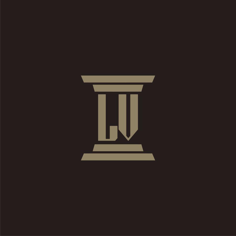 LV monogram initial logo for lawfirm with pillar design vector