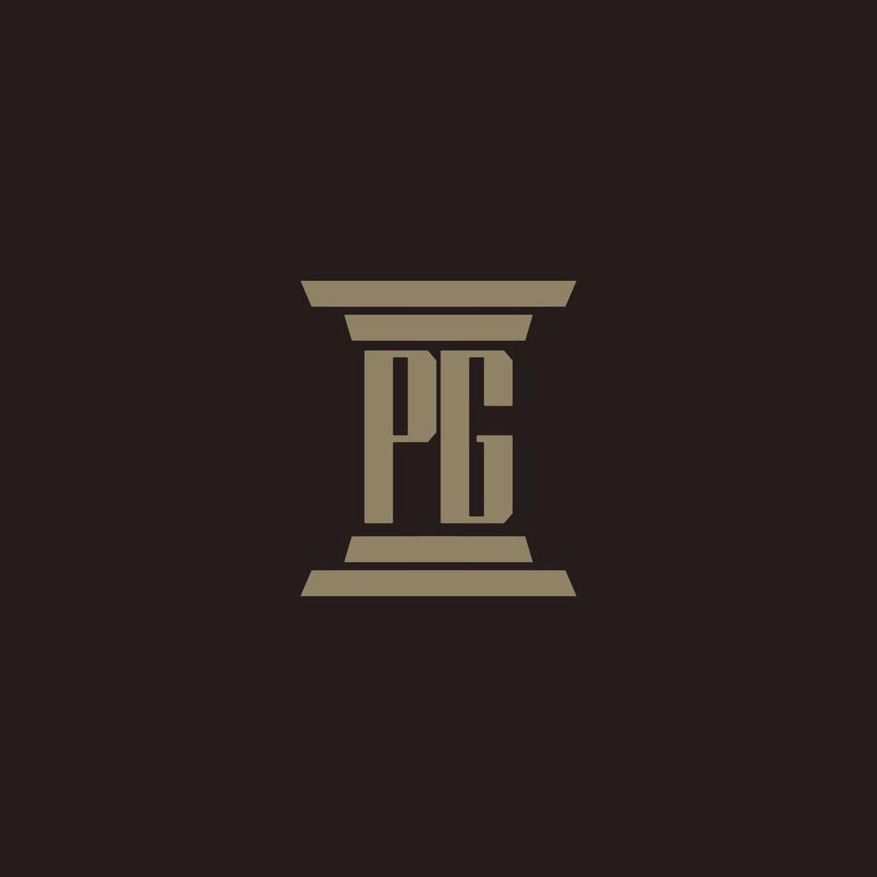 PG monogram initial logo for lawfirm with pillar design vector