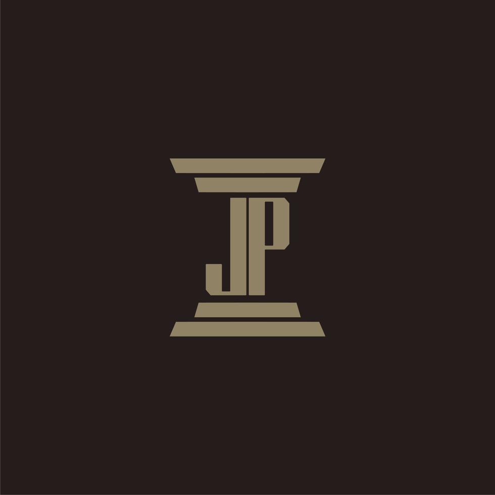 logotipo inicial del monograma jp para bufete de abogados con diseño de pilar vector