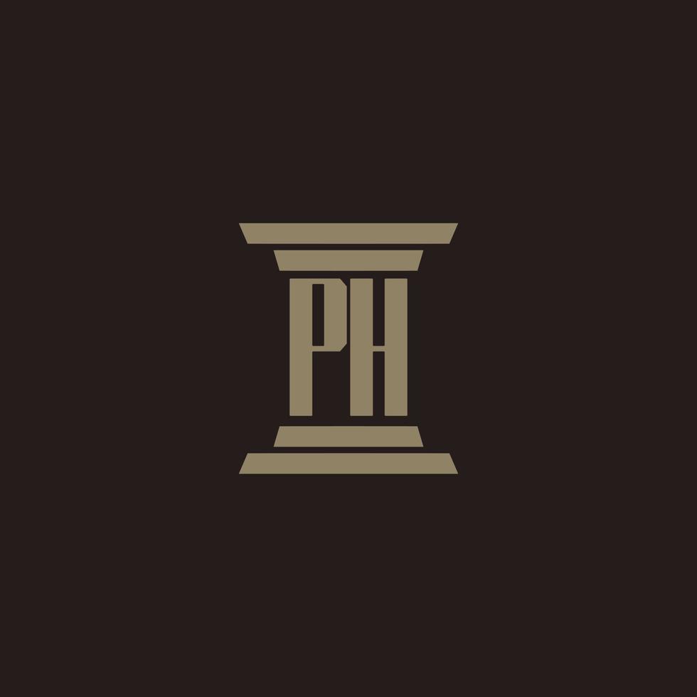 logotipo inicial del monograma ph para bufete de abogados con diseño de pilar vector