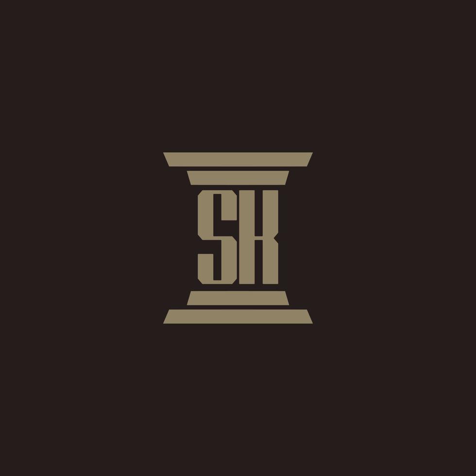 SK monogram initial logo for lawfirm with pillar design vector