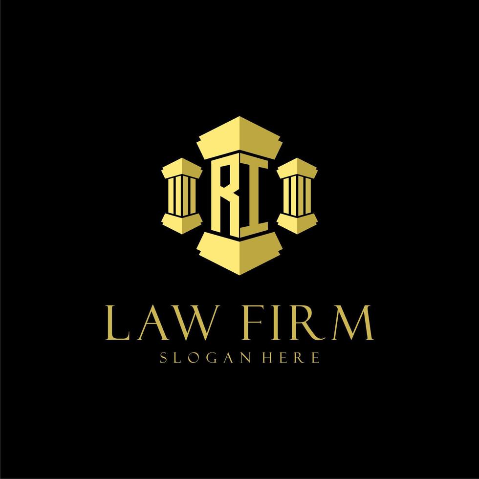 RI initial monogram logo for lawfirm with pillar design vector