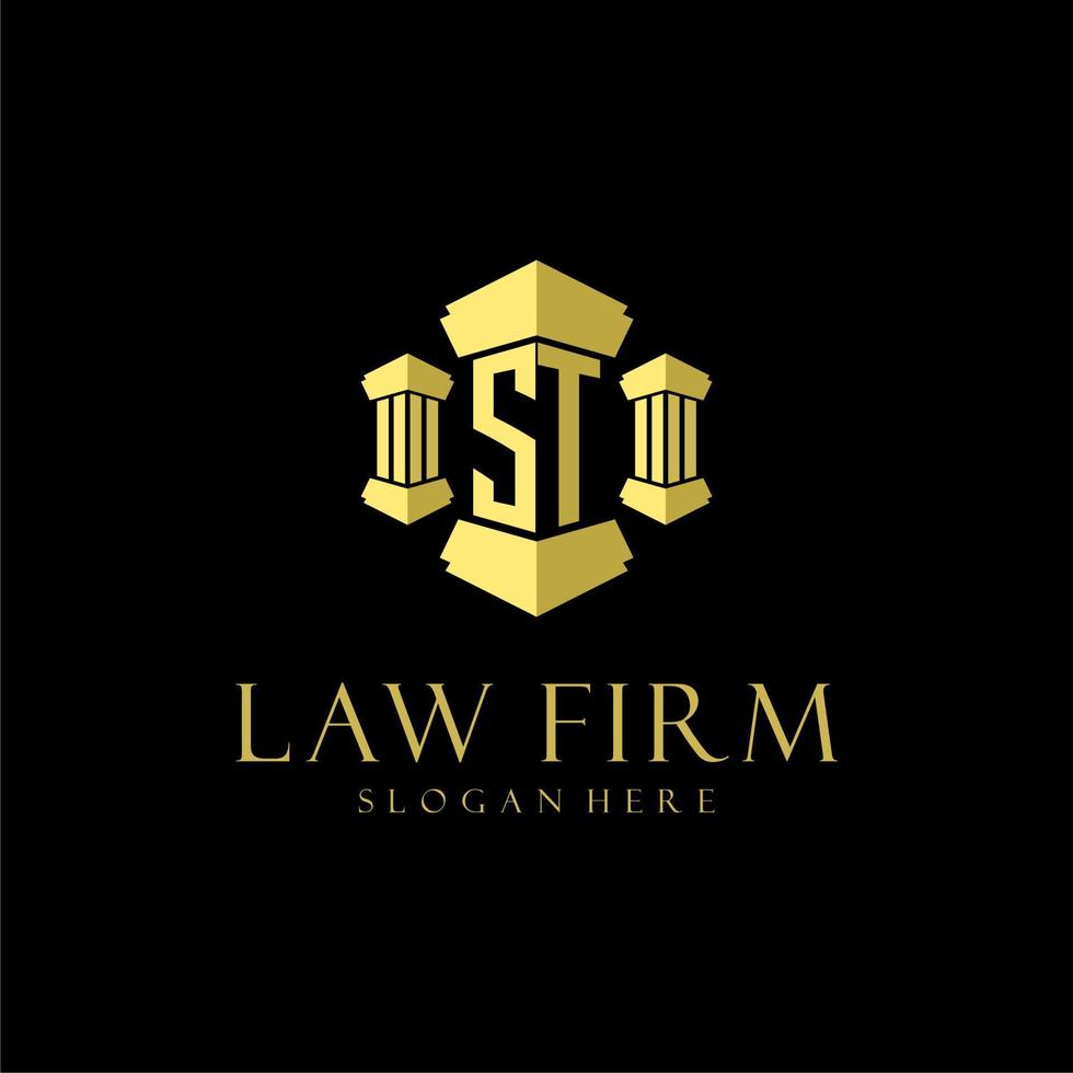 ST initial monogram logo for lawfirm with pillar design vector