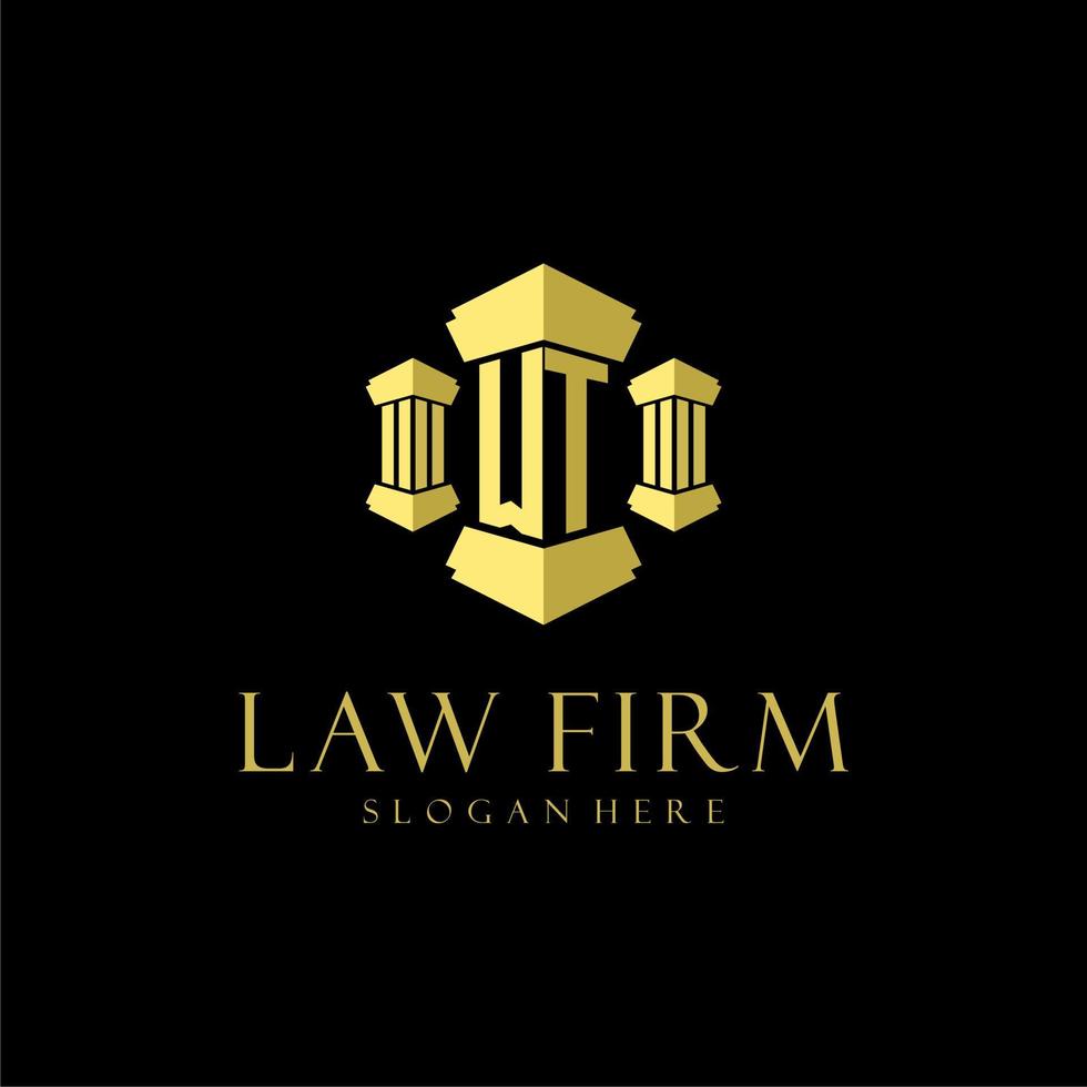 WT initial monogram logo for lawfirm with pillar design vector