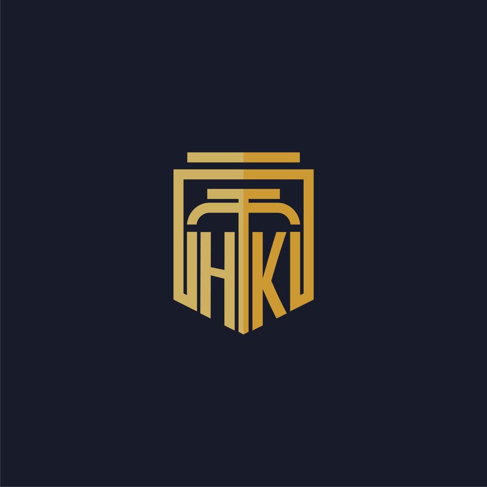 logotipo de monograma inicial hk elegante con diseño de estilo de escudo para mural de juegos de bufete de abogados vector