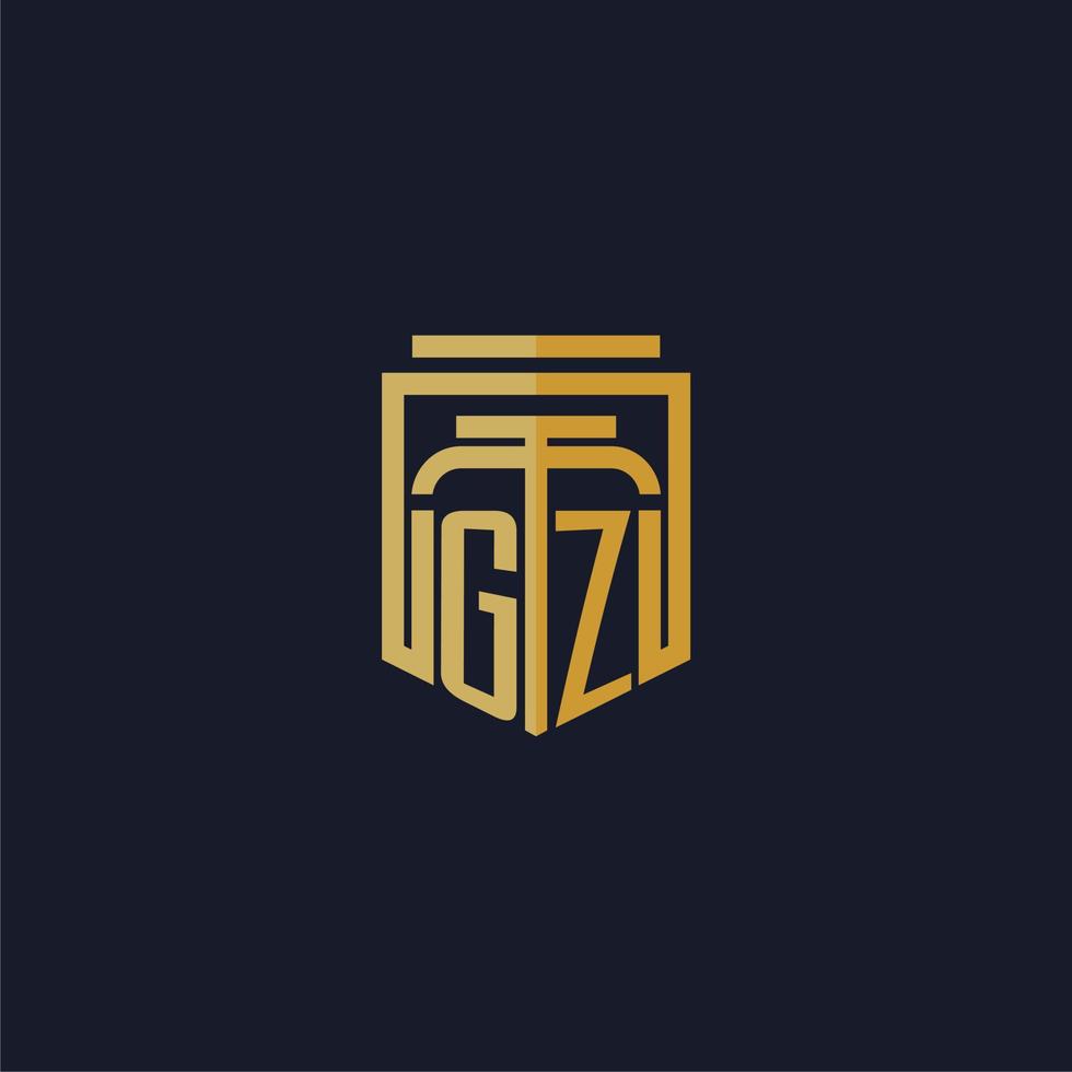 logotipo de monograma inicial de gz elegante con diseño de estilo de escudo para mural de juegos de bufete de abogados vector