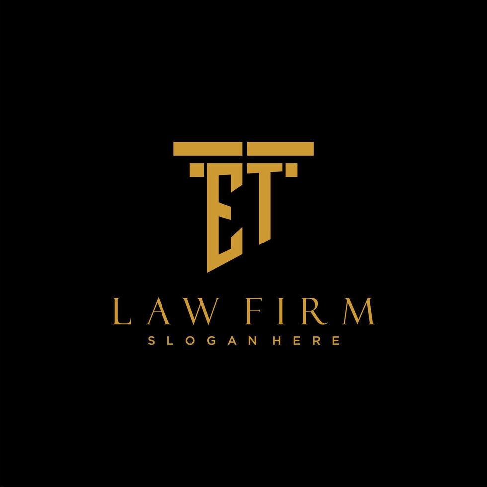 ET monogram initial logo for lawfirm with pillar design vector