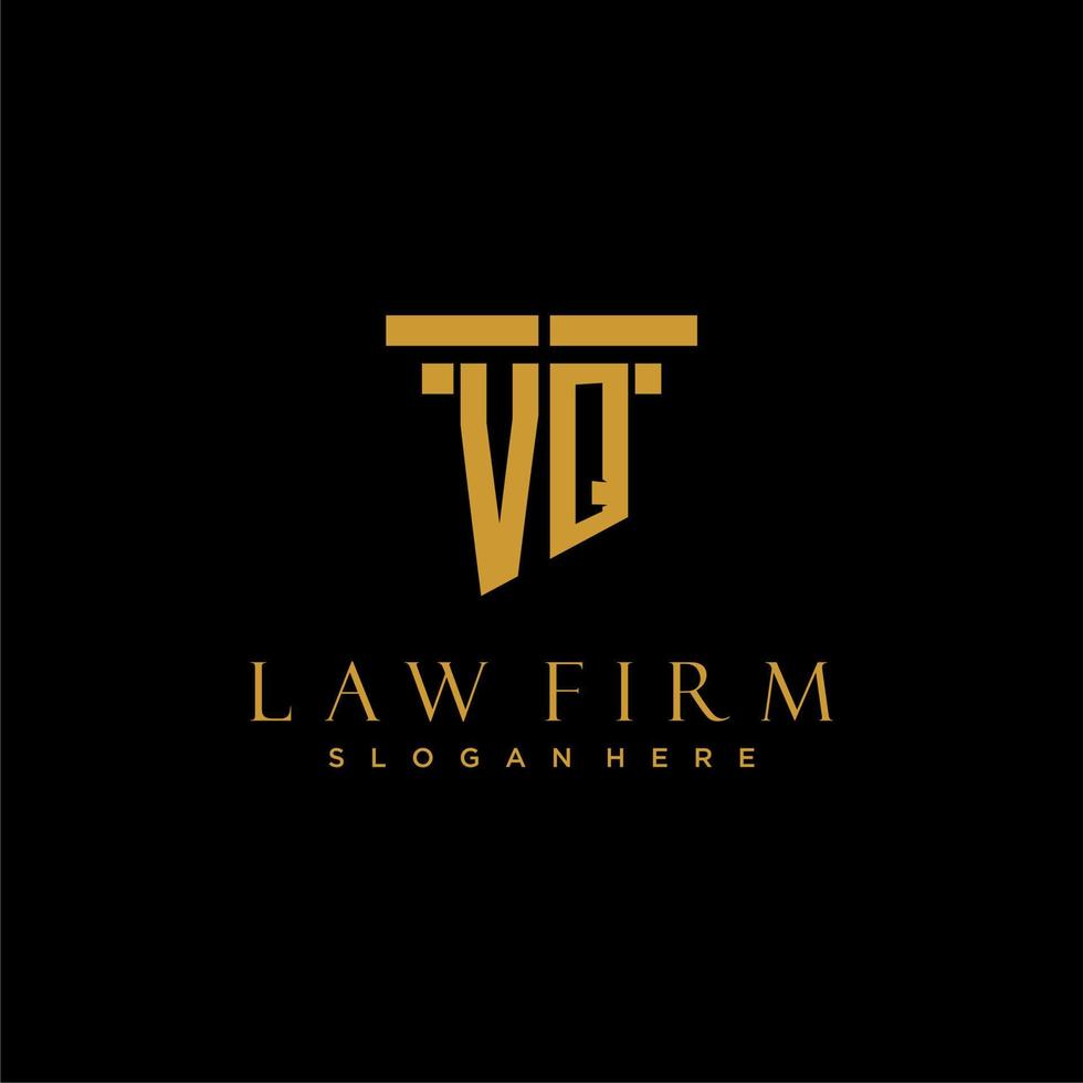 logotipo inicial del monograma vq para bufete de abogados con diseño de pilar vector