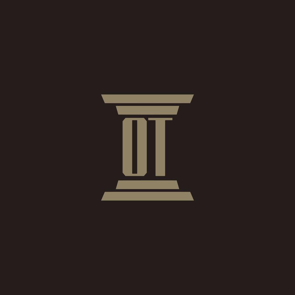 OT monogram initial logo for lawfirm with pillar design vector