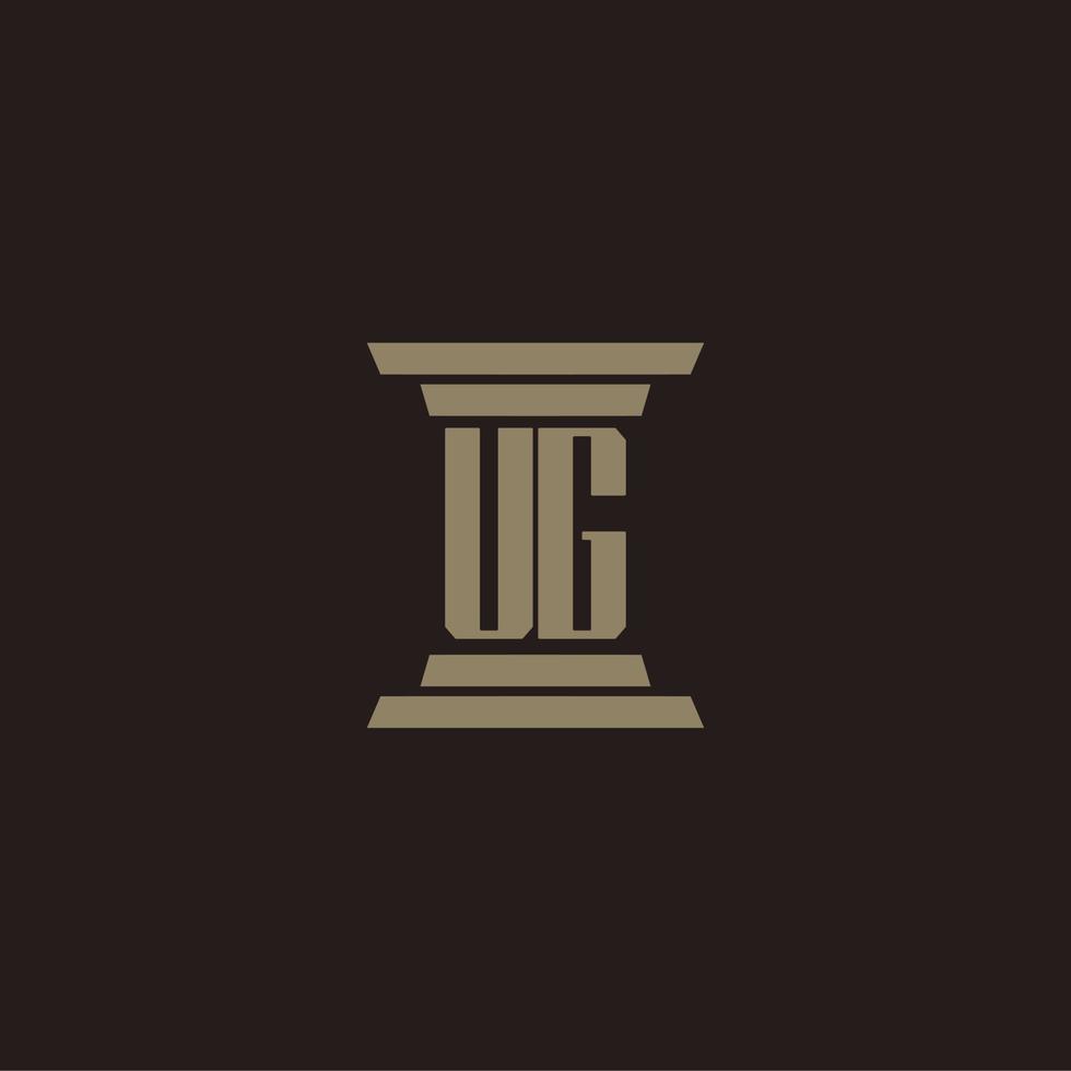 UG monogram initial logo for lawfirm with pillar design vector