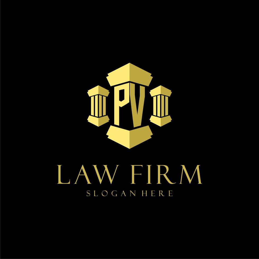 PV initial monogram logo for lawfirm with pillar design vector