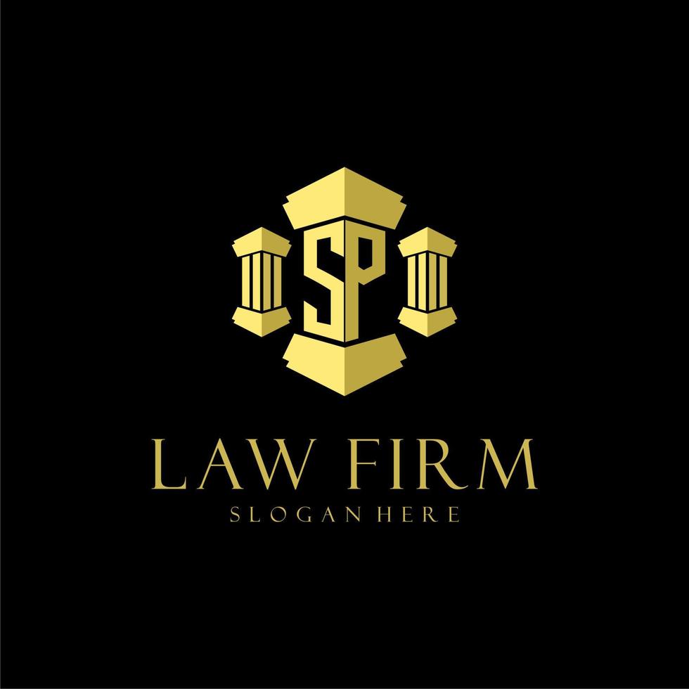 SP initial monogram logo for lawfirm with pillar design vector