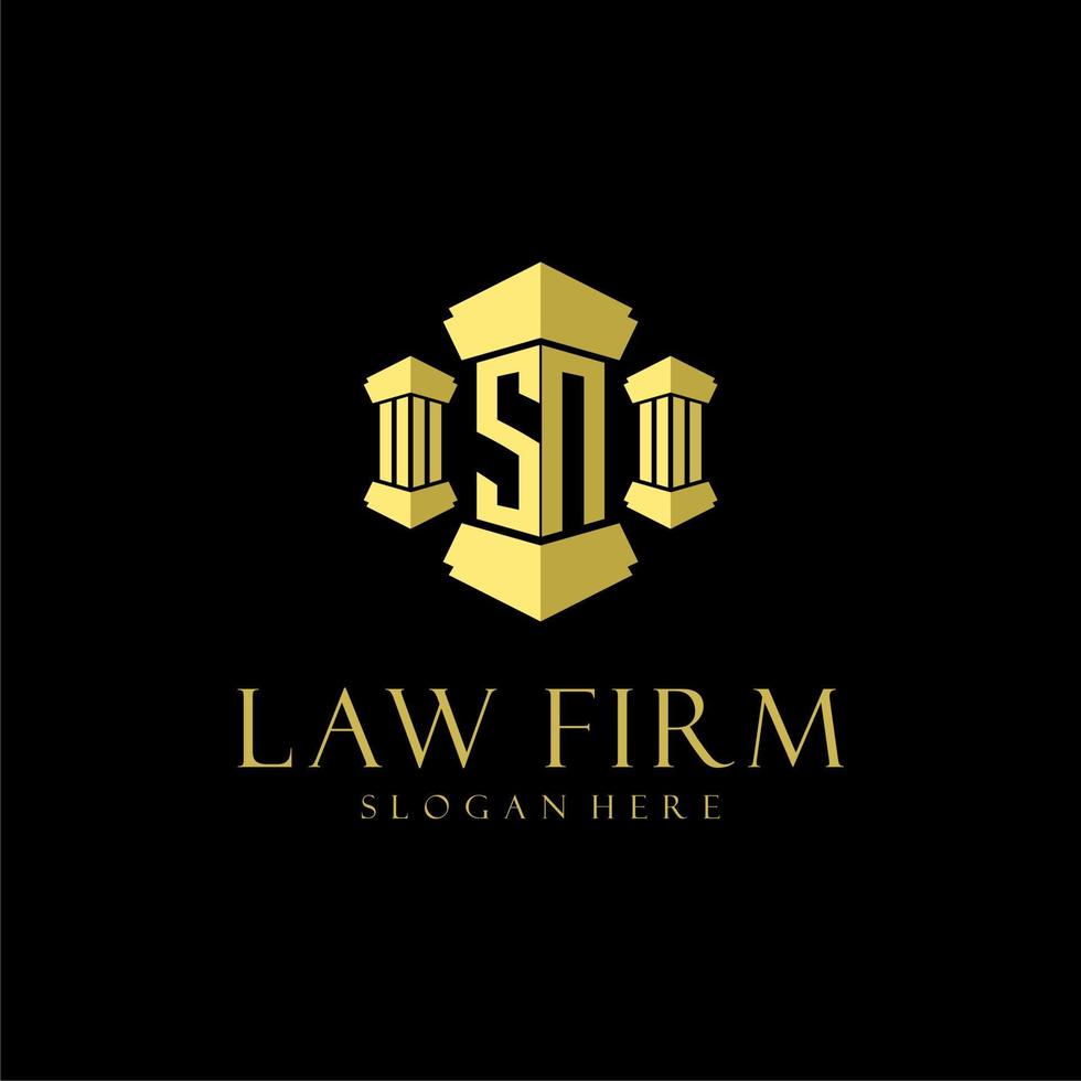 SN initial monogram logo for lawfirm with pillar design vector
