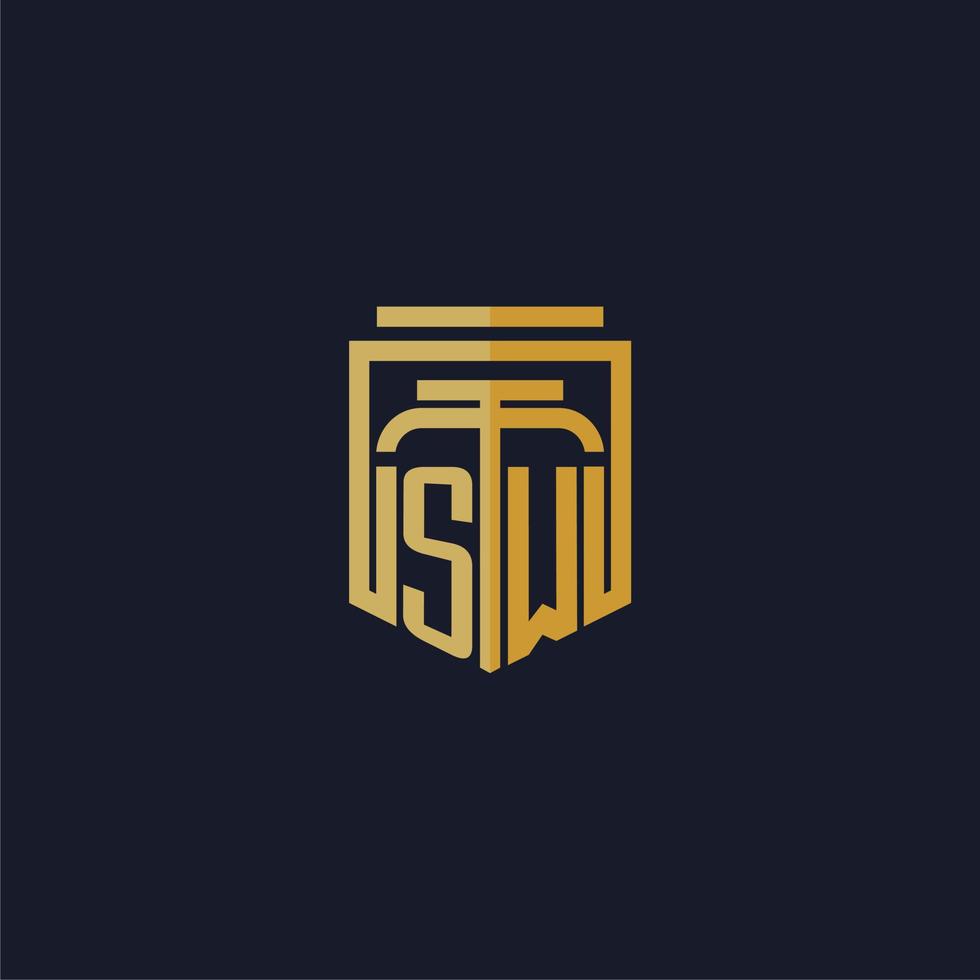 logotipo de monograma inicial de sw elegante con diseño de estilo de escudo para mural de juegos de bufete de abogados vector