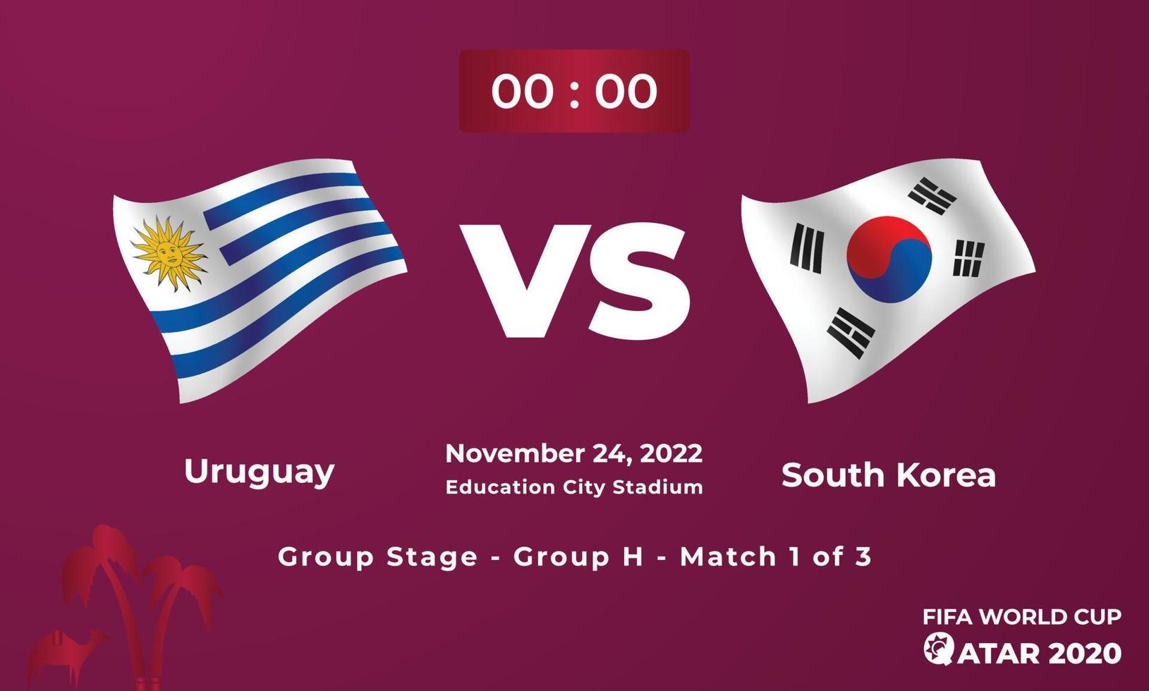 plantilla de partido de fútbol de uruguay vs corea del sur, copa mundial de la fifa en qatar 2022 vector