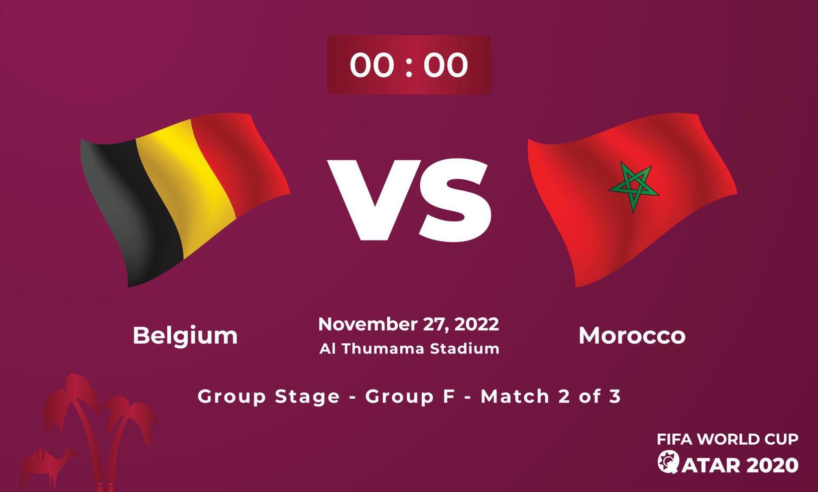 plantilla de partido de fútbol de bélgica vs marruecos, copa mundial de la fifa en qatar 2022 vector
