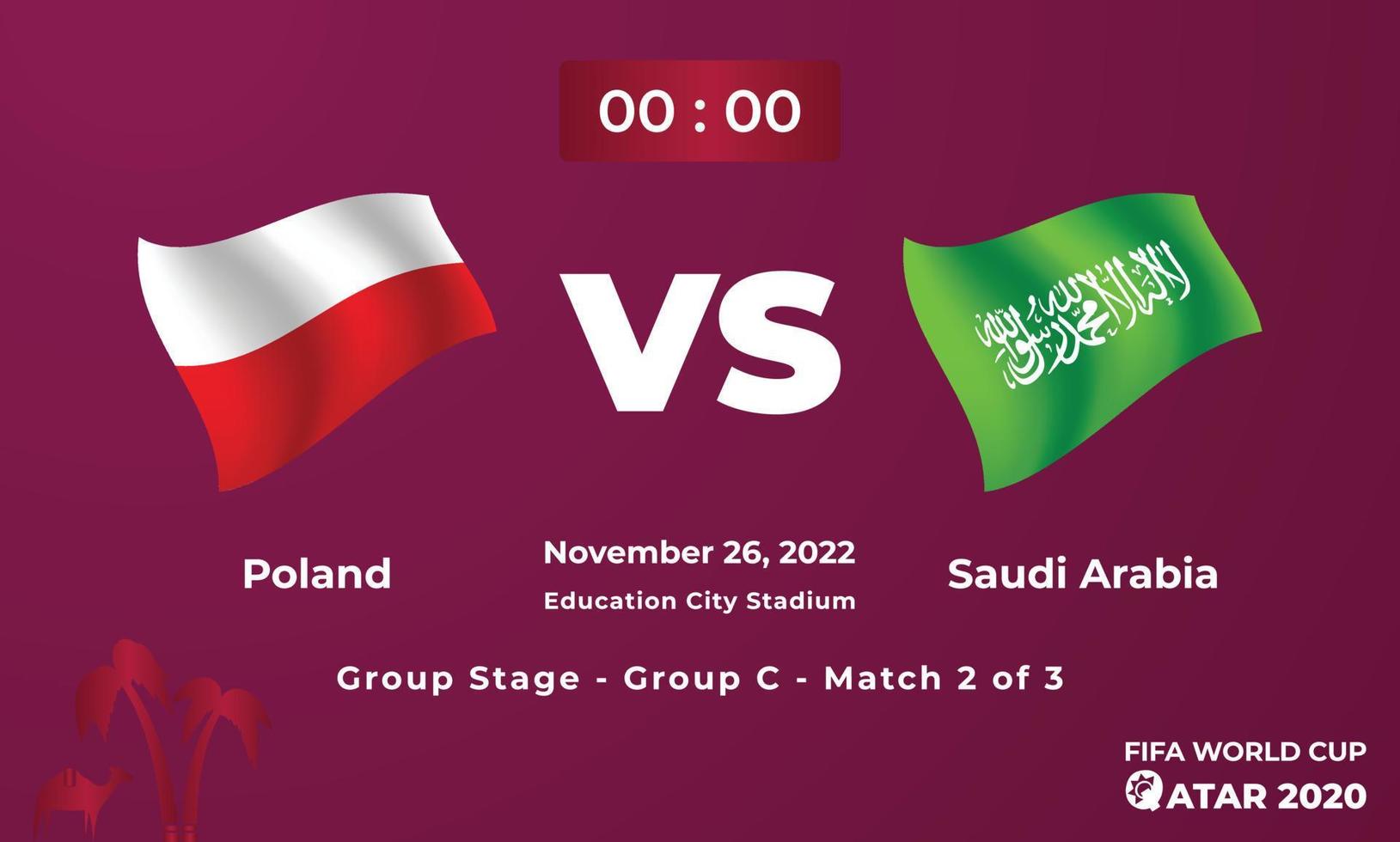 plantilla de partido de fútbol de polonia vs arabia saudita, copa mundial de la fifa en qatar 2022 vector
