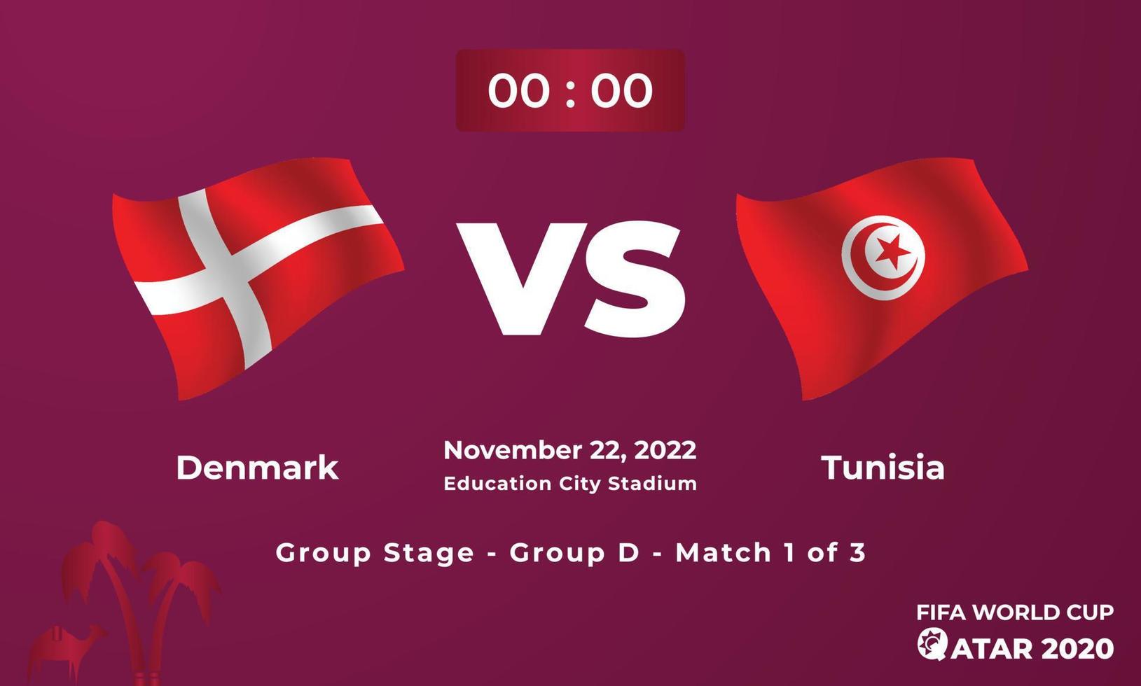 Denmark VS Tunisia Football MatchTemplate, FIFA World Cup in Qatar 2022 vector