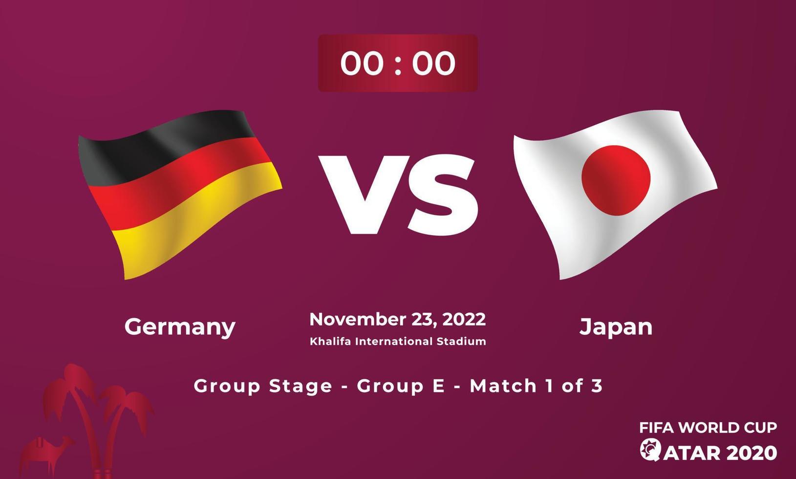 plantilla de partido de fútbol de alemania vs japón, copa mundial de la fifa en qatar 2022 vector