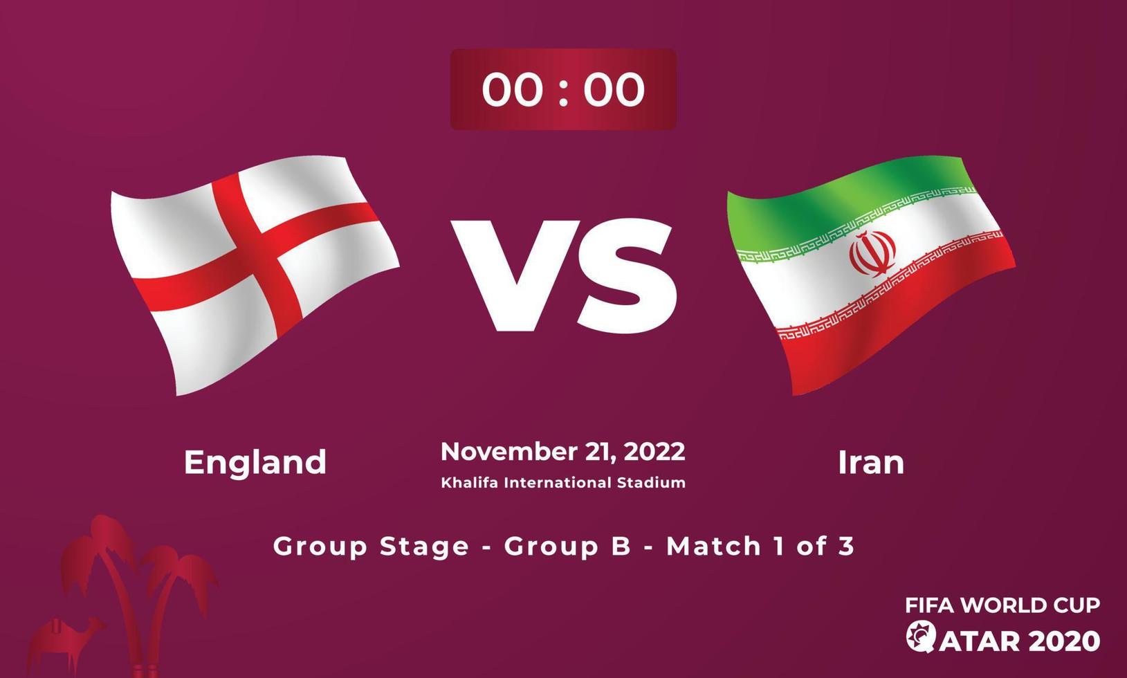 plantilla de partido de fútbol de inglaterra vs irán, copa mundial de la fifa en qatar 2022 vector